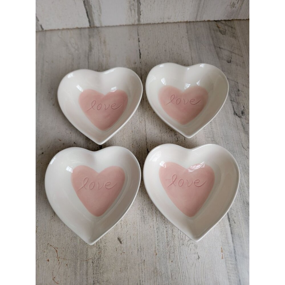 Pottery Barn small heart love bowl water‎ color love Valentine's set